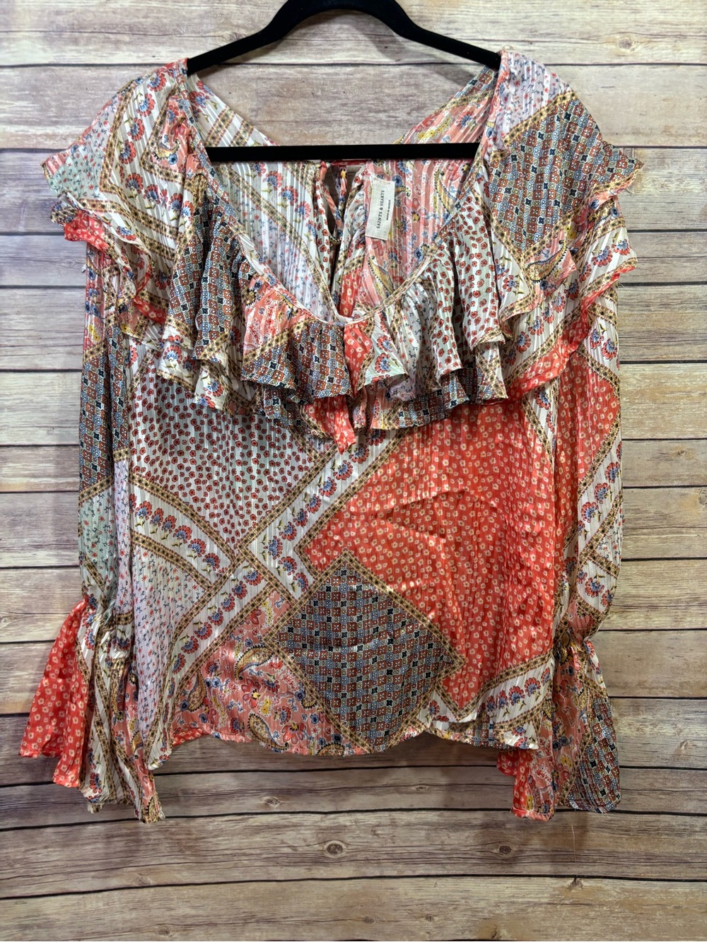 SAINTS & HEARTS Scoop neck long puff sleeve top Orange Brown Size Medium